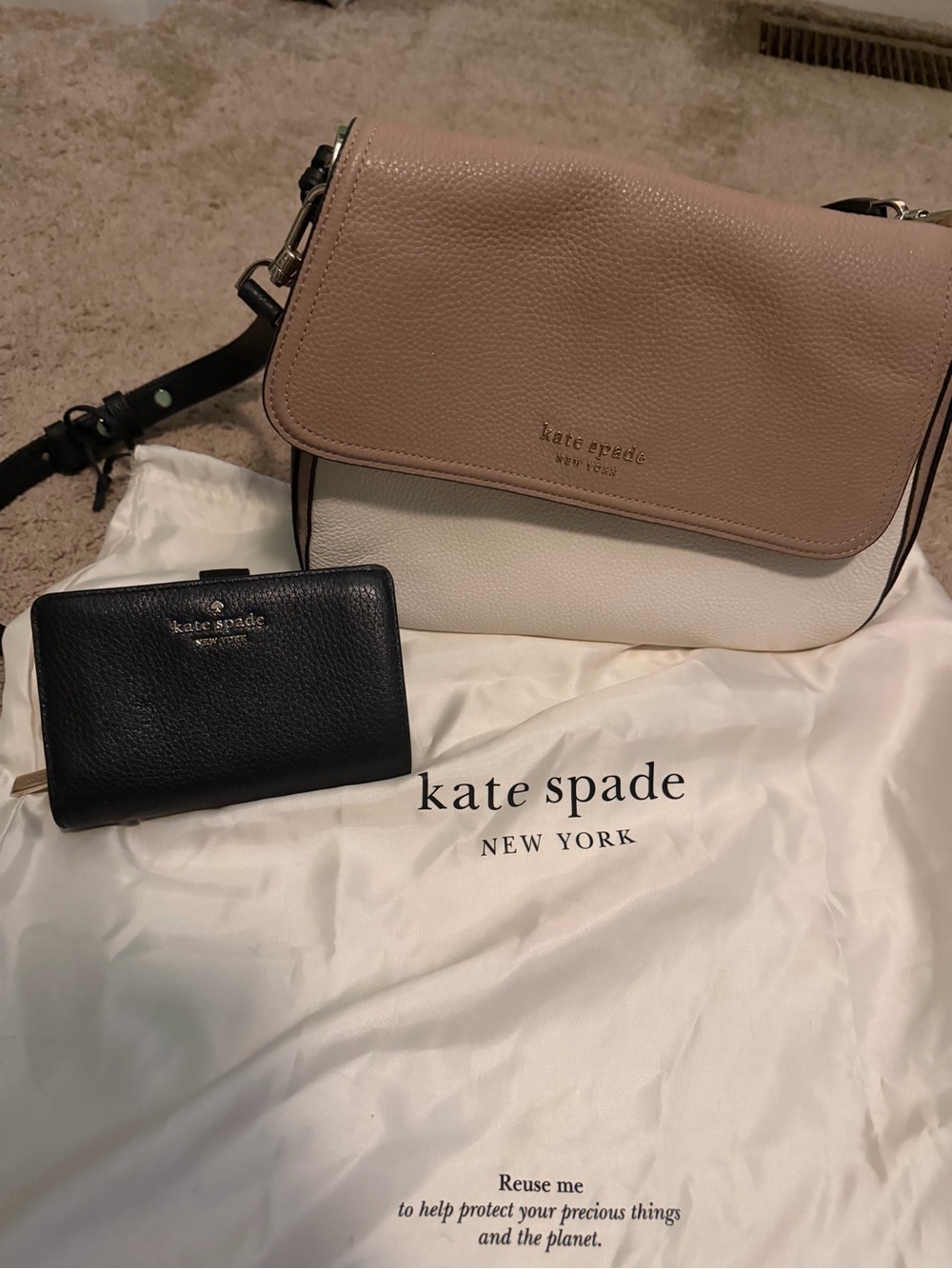 kate spade Pink & White Leather Flap Crossbody Bag